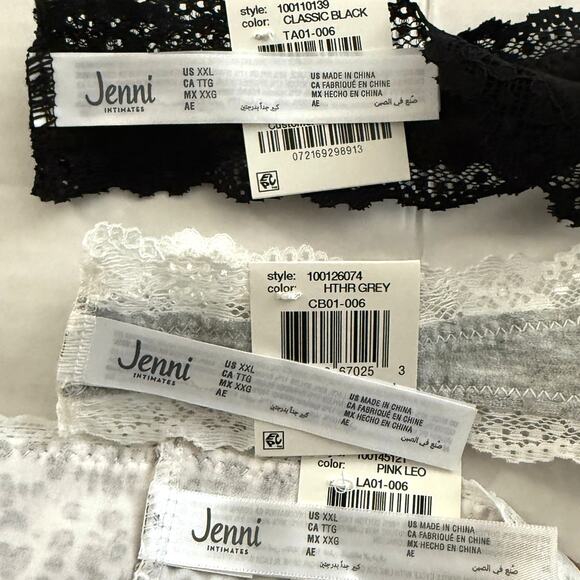 Jenni Intimates Lot 3pcs Thong Bikini Cotton Panty Gray Leopard Black Plus XXL - Picture 4 of 5